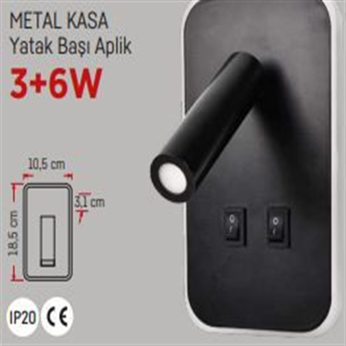9W YATAK BAŞI SİYAH KASA 4000K 1